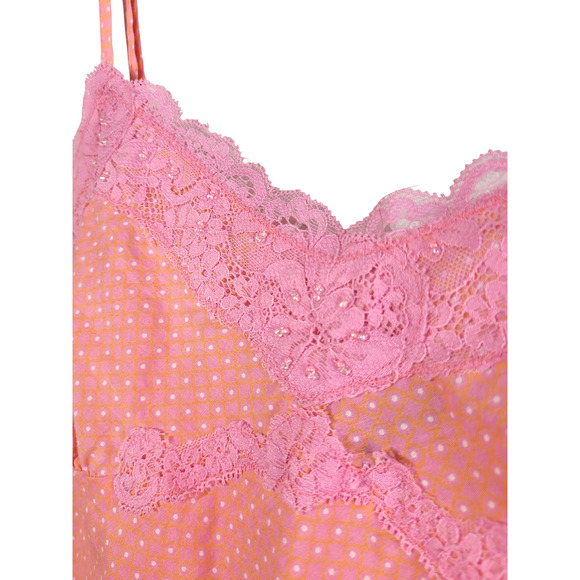 VTG Express Y2K Pink Polka Dot Lace Babydoll Cami Tank Top S Coquette Fairycore - Picture 5 of 9